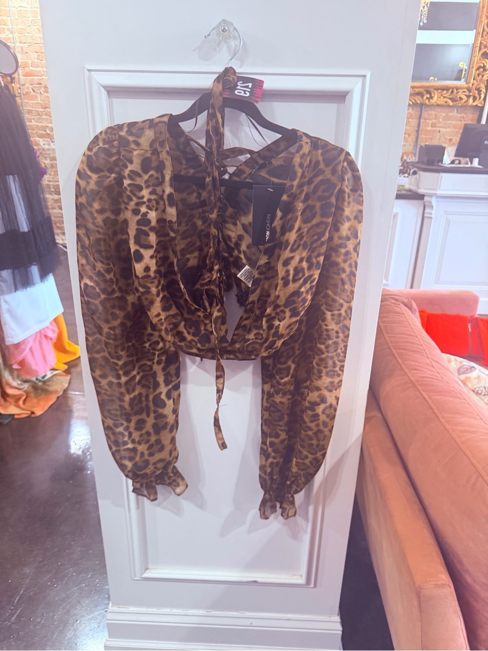 Fashion Nova Leopard Tie-Front Blouse - Brown - Picture 1 of 5